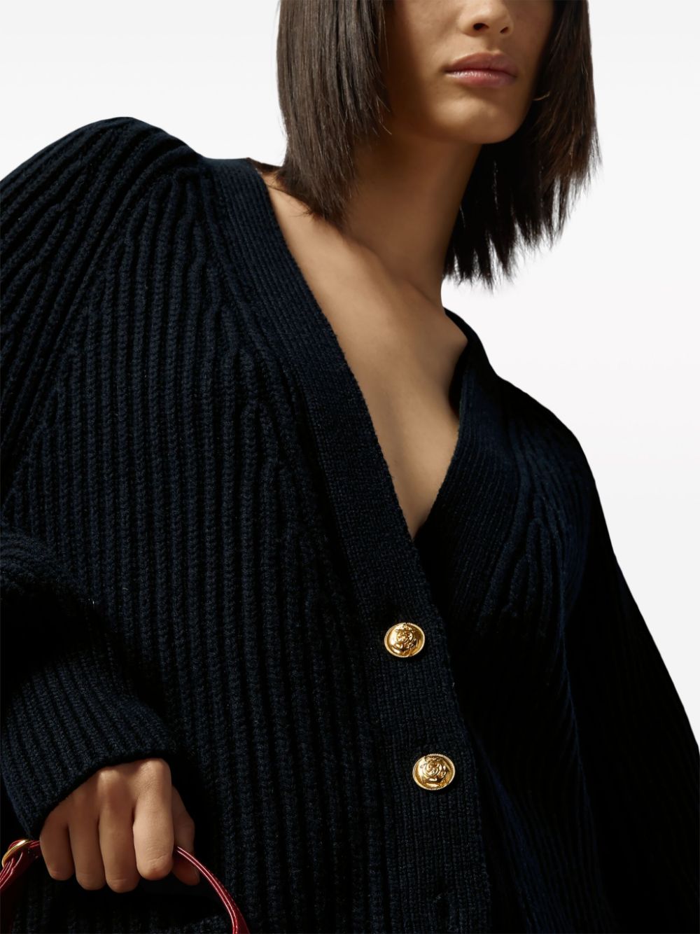 Shop Gucci Interlocking G Chunky-ribbed Cardigan In Blue