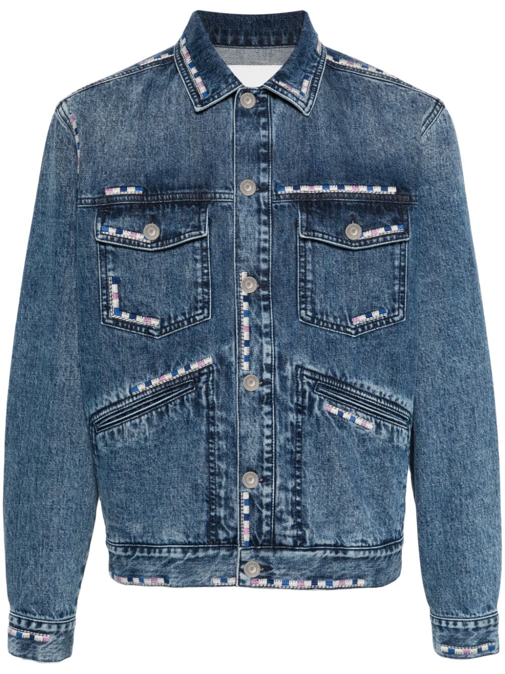 Marant Jango Embroidered-detail Denim Jacket In 蓝色