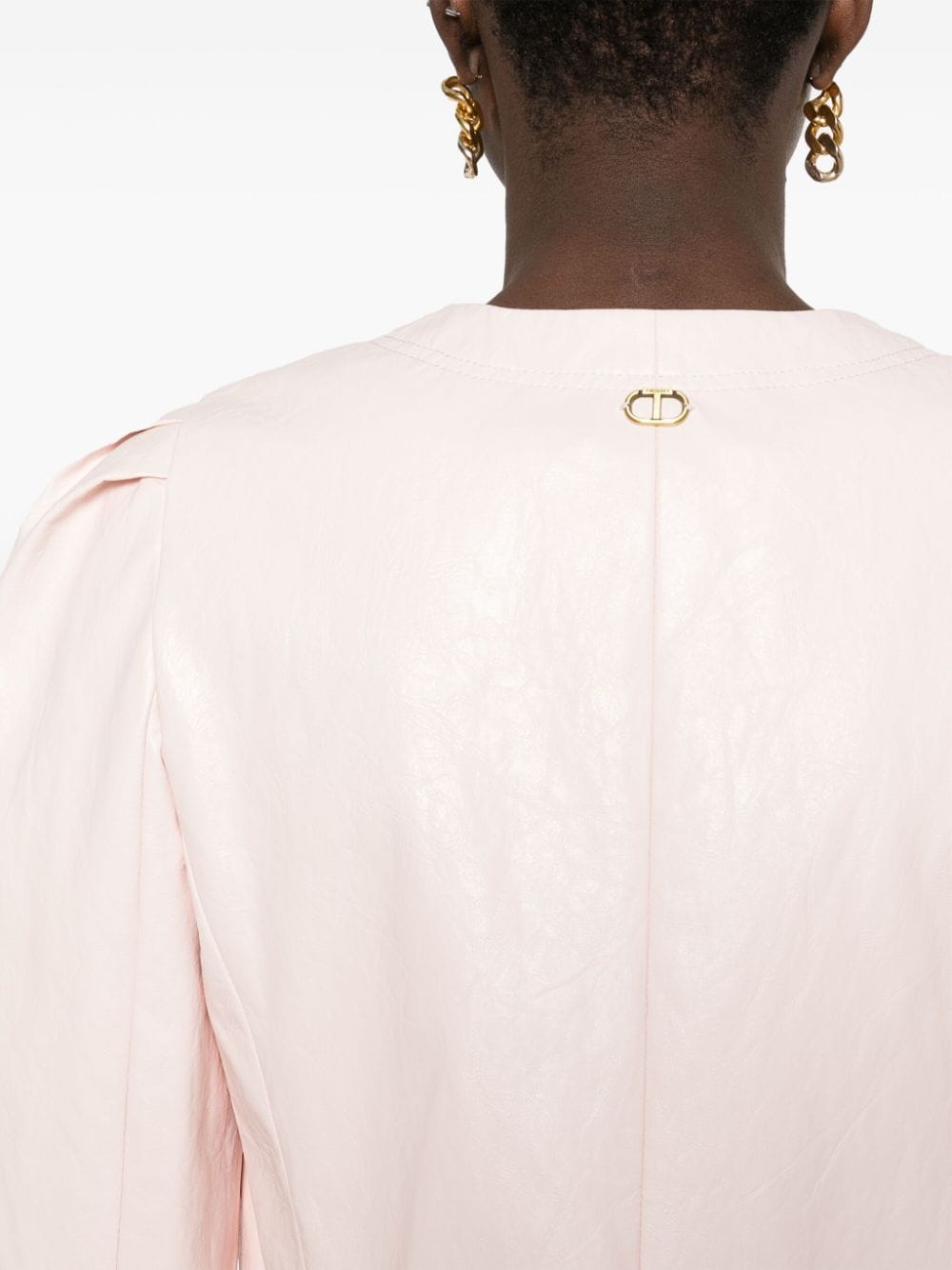 Shop Twinset Logo-plaque Cropped Jacket In Pink