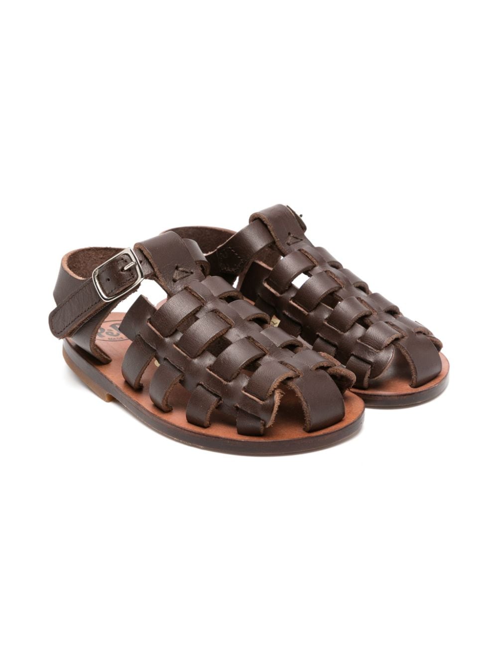 Pèpè Kids' Caged Leather Sandals In Brown