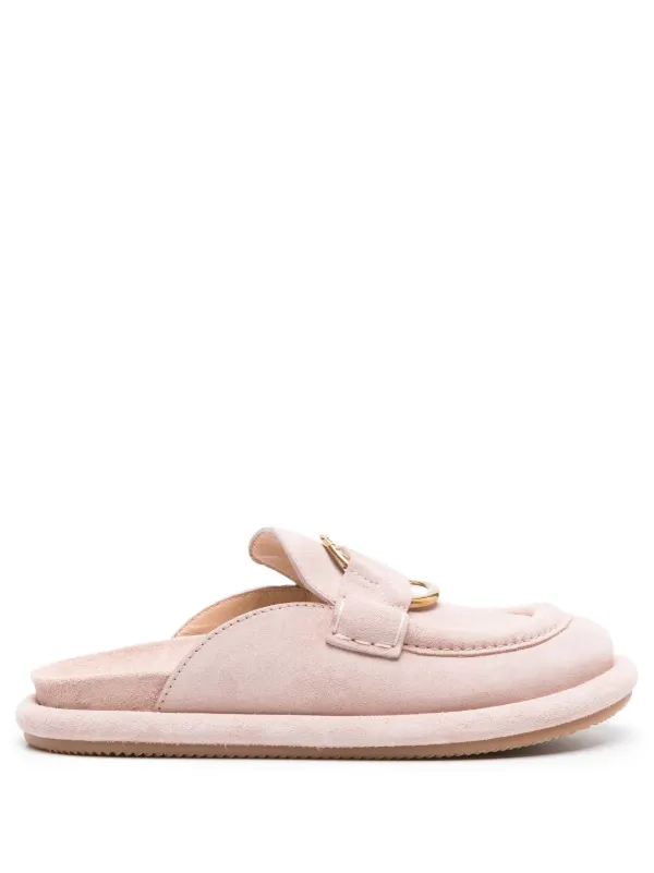 【送料&関税込】Moncler Pink Leather And Fabric Sandals $295 Moncler Women's Pink Lilo Round Open-Toe Logo Slide
