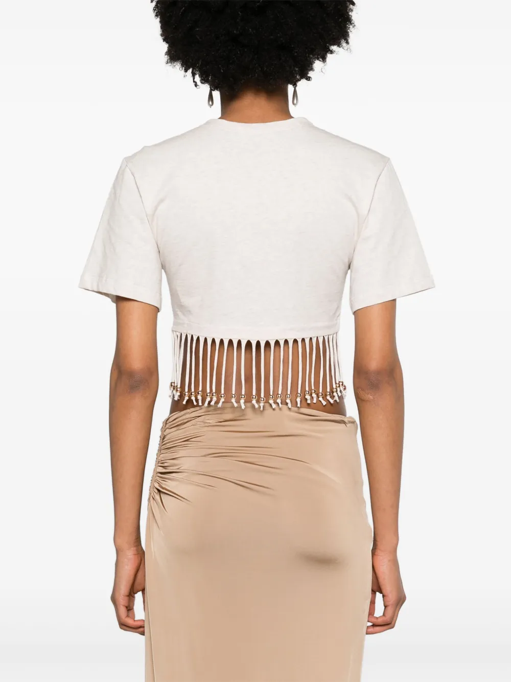 Shop Rabanne Fringed Cotton Crop Top In Neutrals