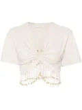Rabanne fringed cotton crop top - Neutrals