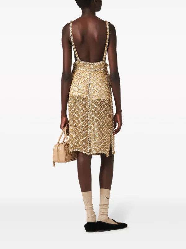 Miu Miu bead-embellished Organza Midi Dress | Gold | FARFETCH