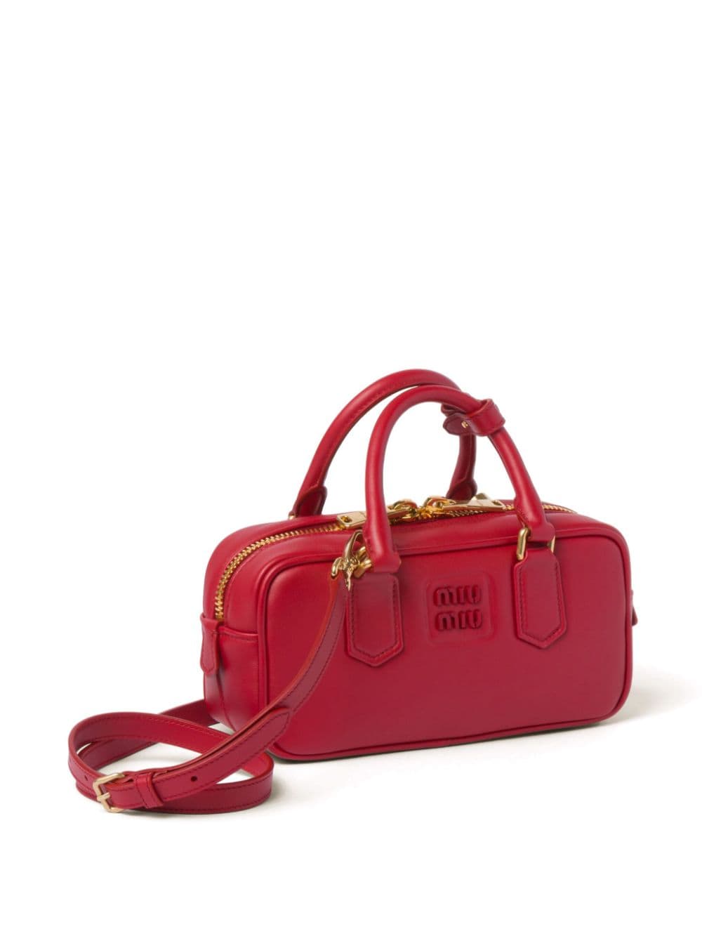 Shop Miu Miu Arcadie Leather Tote Bag In Red