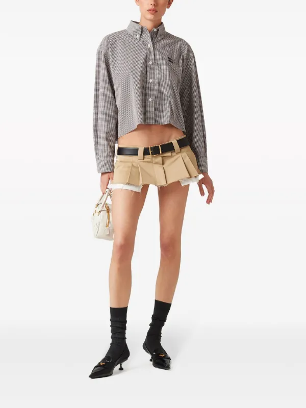 Miu Miu Gingham Cropped Cotton Shirt | White | FARFETCH