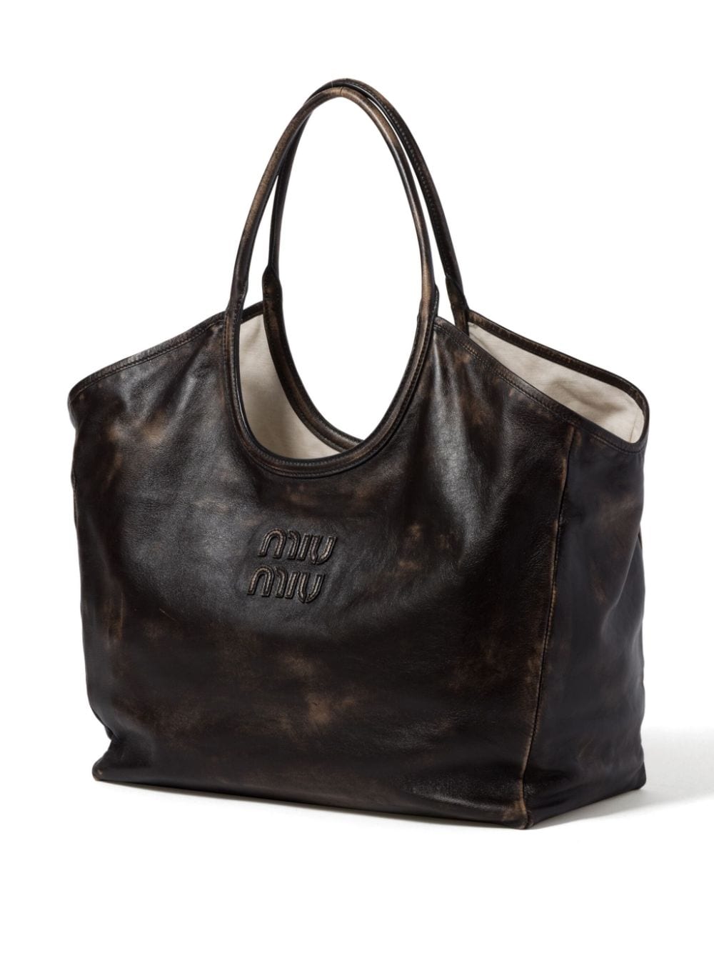 Shop Miu Miu Leather Tote Bag In Black