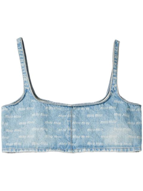 Miu Miu logo-print denim crop top Women