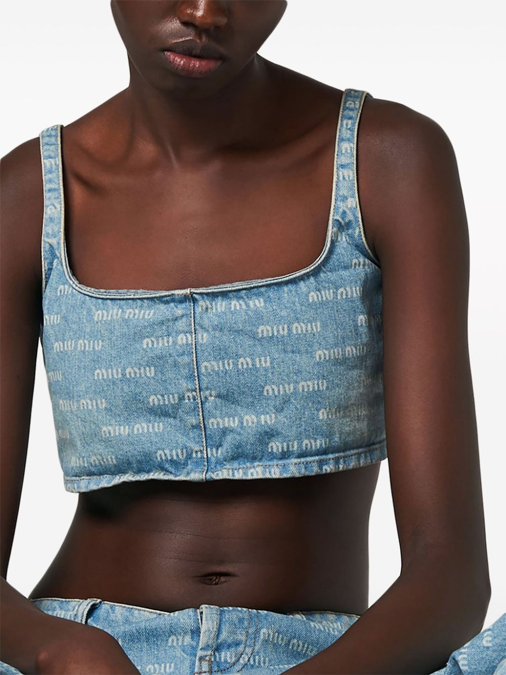 Miu Miu logo-print denim crop top Women