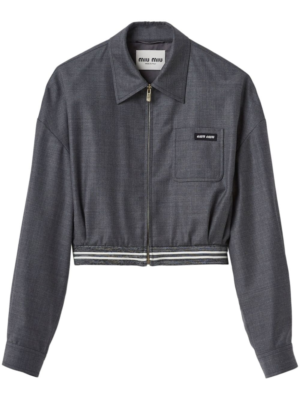 Miu Miu logo-appliqué cropped wool jacket - Grigio