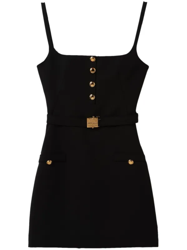 Miu Miu Belted Wool Minidress Black FARFETCH NZ