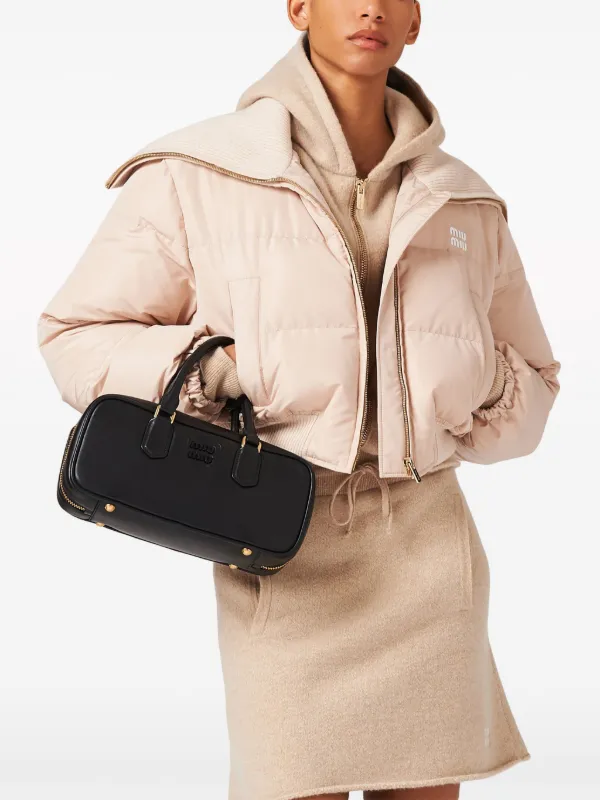 Miu Miu logo-print Down Puffer Jacket | Neutrals | FARFETCH
