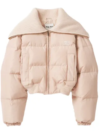 Miu Miu logo print Down Puffer Jacket Neutrals FARFETCH HK