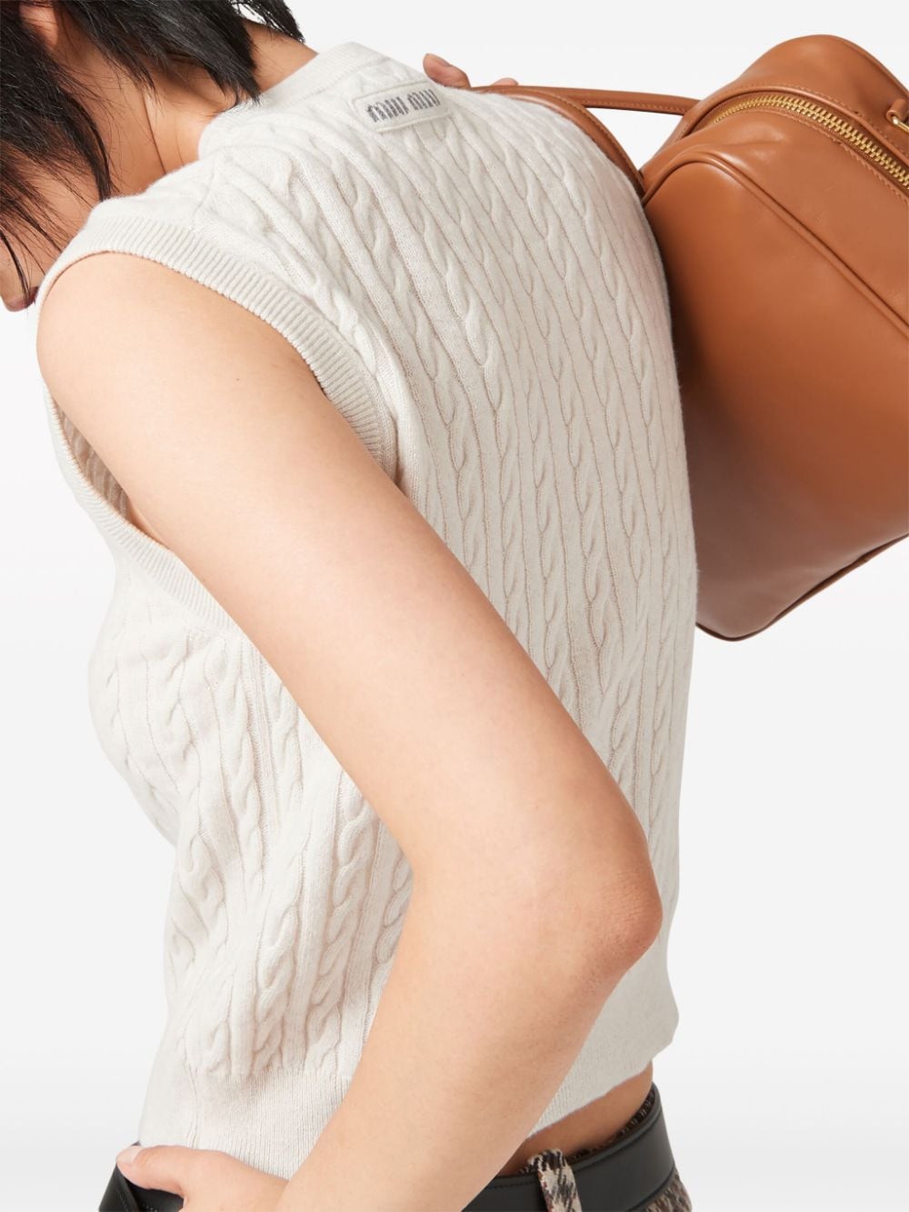 Shop Miu Miu Cable-knit Cashmere Vest In White