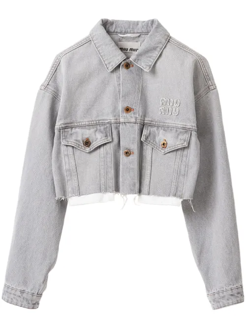 Veste en jean crop à logo appliqué - Miu Miu - Modalova