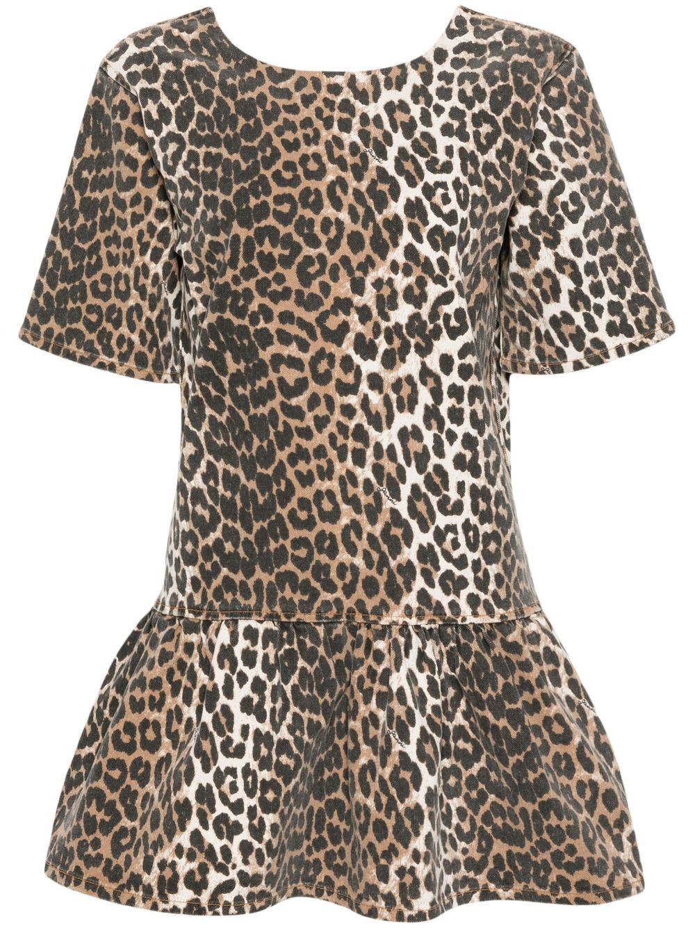 leopard-print denim minidress