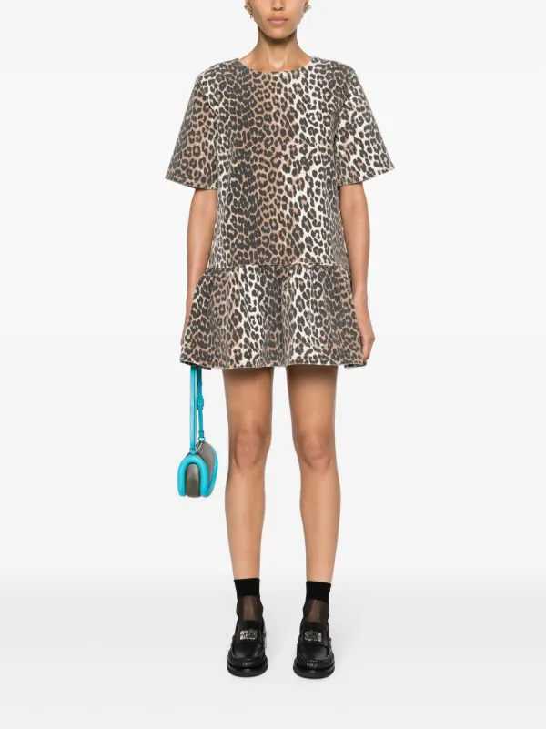 ganni print denim mini dress GANNI Mid Blue Stone Tapestry Denim Mini Dress Mid Blue / 38
