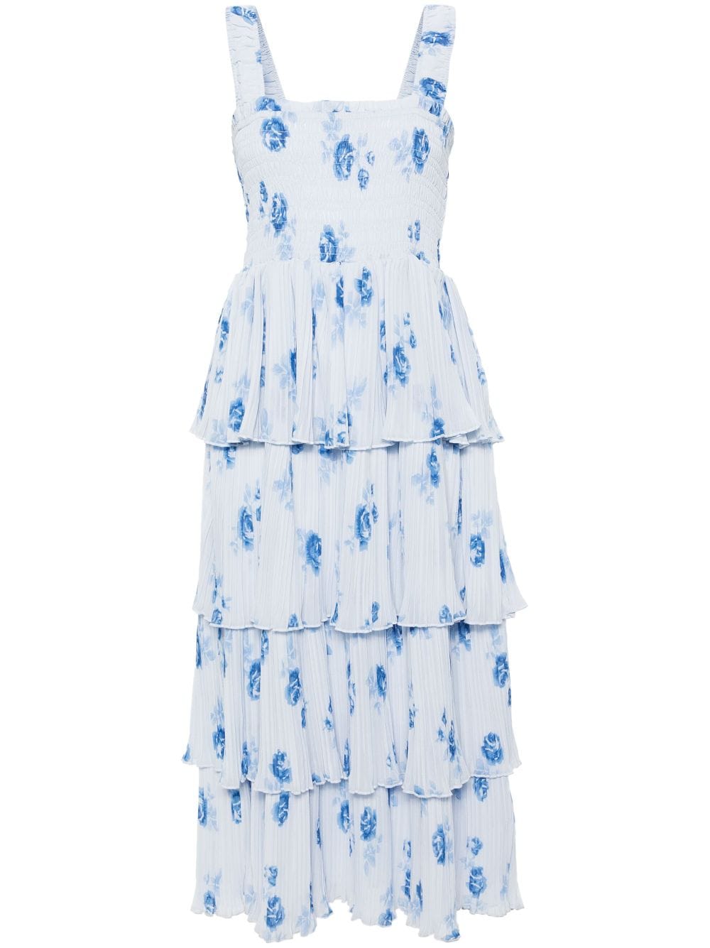 Image 1 of GANNI floral-print plissé midi dress