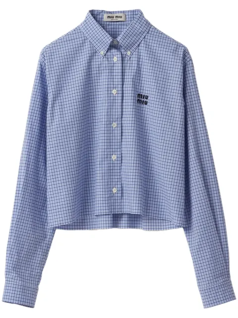 Miu Miu Camisa cropped de algodão xadrez