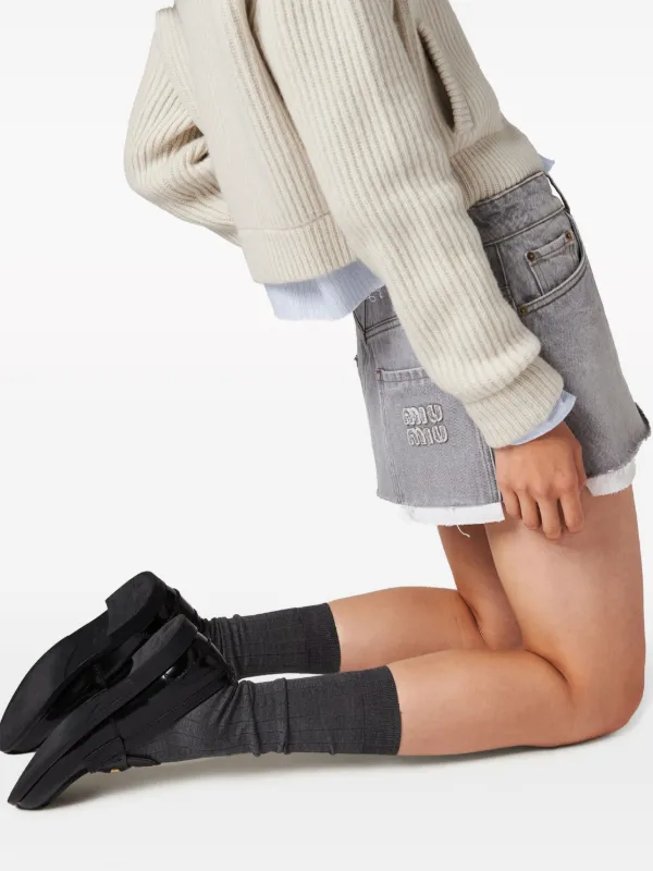ミニスカート Miu Miu Logo Patch Gabardine Miniskirt 18386489_39520458_600.jpg