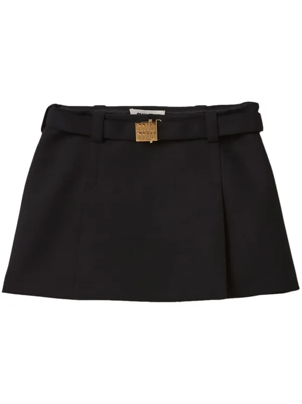 スカート MIU MIU Black Boucle Mini Skirt Miu Miu Textured Cotton Skirt in Blu | FWRD