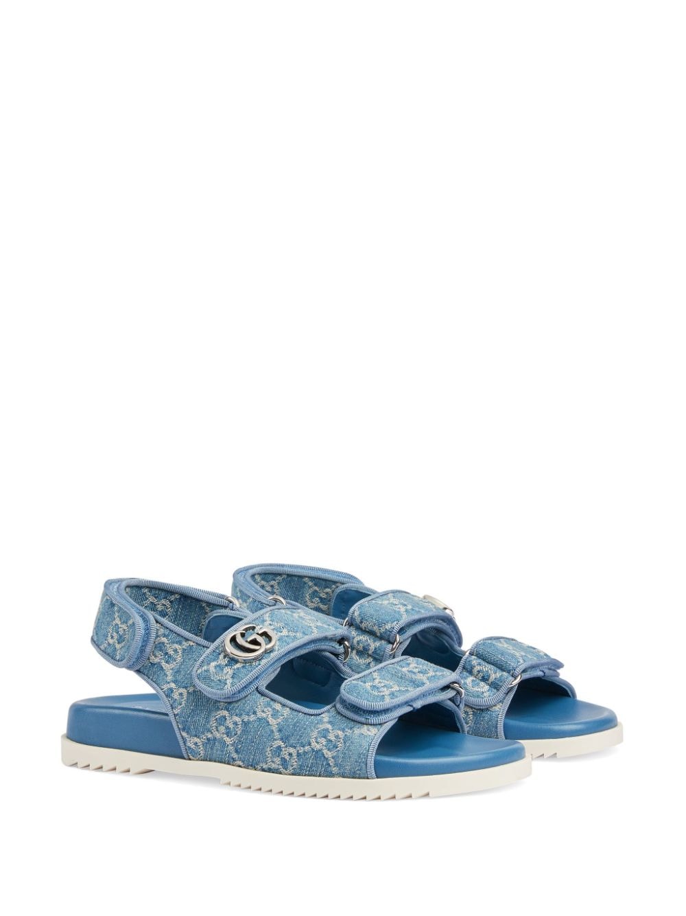 Shop Gucci Double G Denim Sandals In Blau