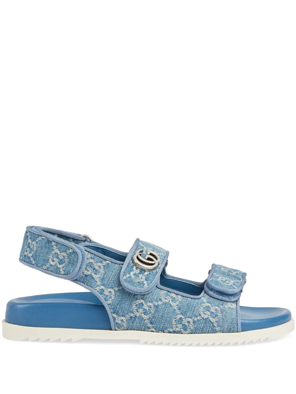 Gucci Denim Sandals With Embroidered And Contrast Sole In Blue