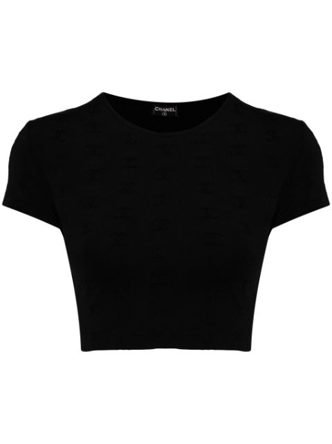 CHANEL 1990-2000 CC-embroidered crop T-shirt Women