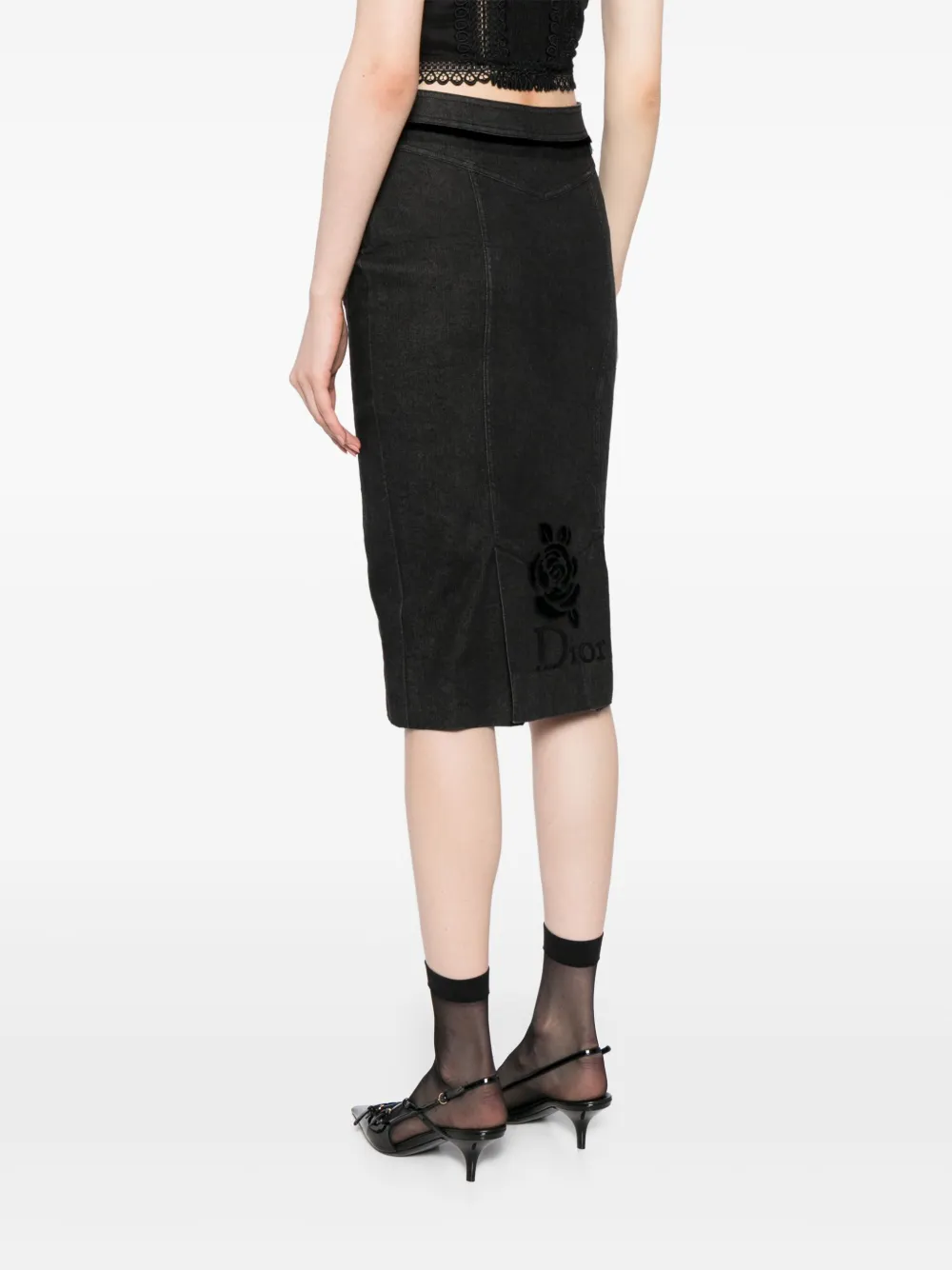 Affordable Christian Dior 2005 logo-flocked denim pencil skirt Women