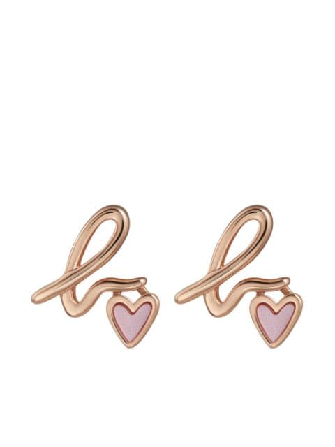 agnès b.  18kt rose-gold plated logo heart earrings