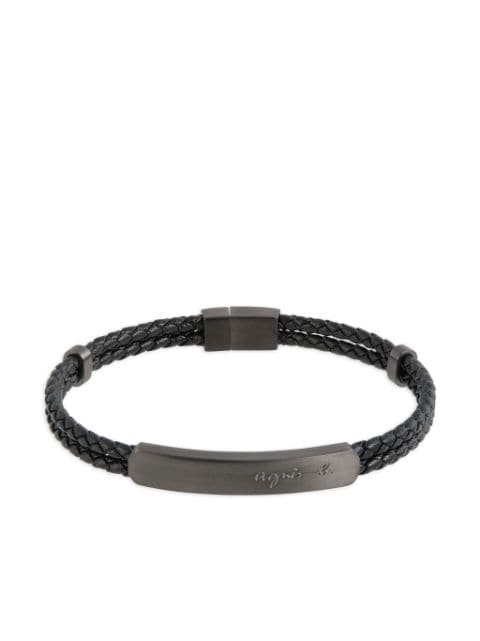 agnès b.  logo-engraved braided leather bracelet