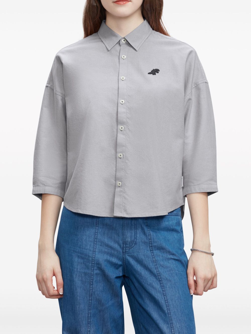 Shop Sport B. By Agnès B. Dino-embroidery Cotton Shirt In Grey