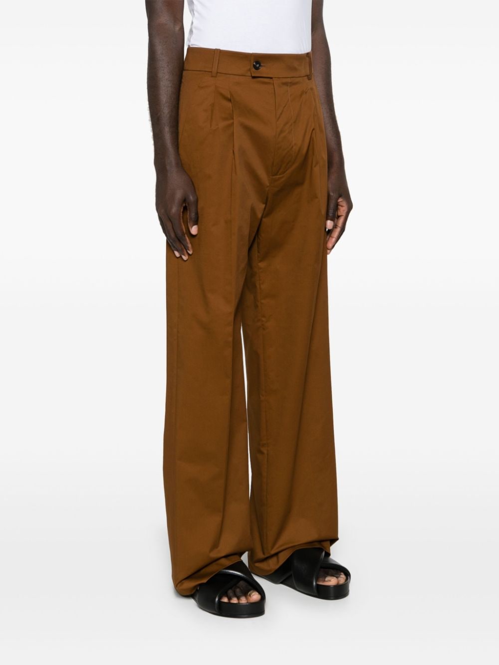 Shop Patrizia Pepe Straight-leg Twill Trousers In Brown