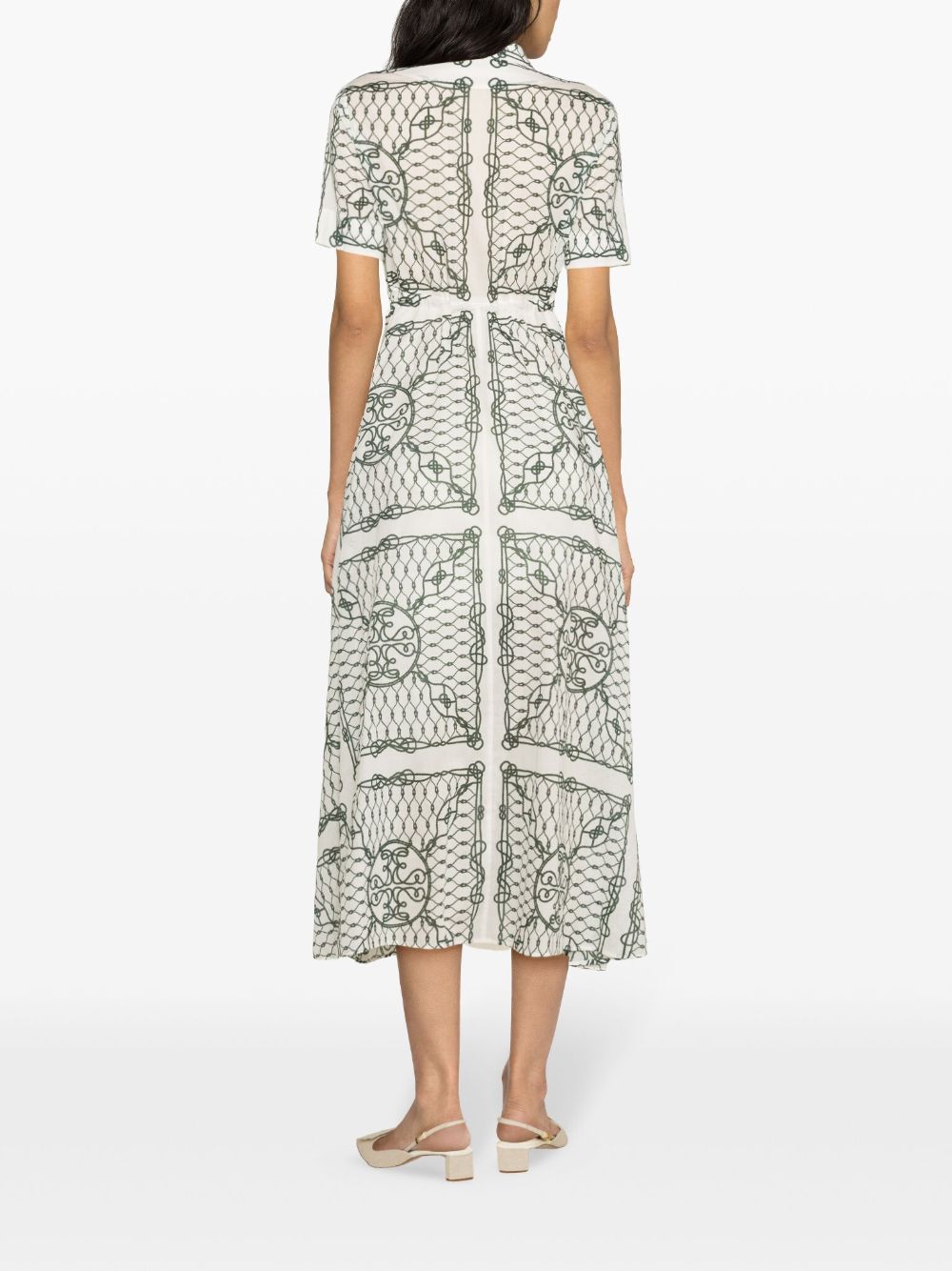 Shop Tory Burch Knot-print Flared Shirtdress In White