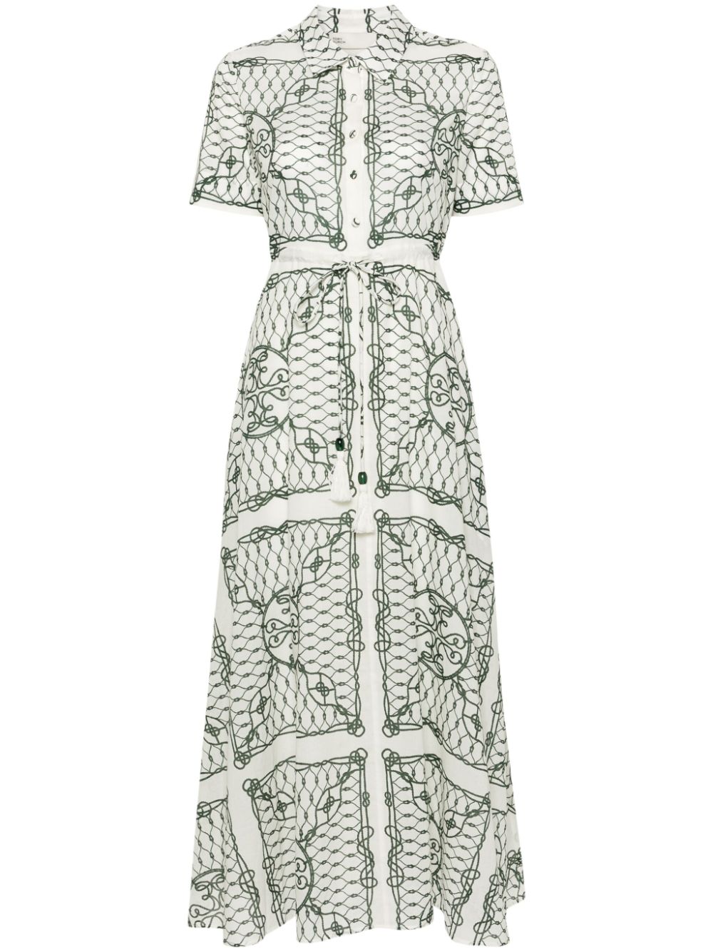 Tory Burch Knot-print Flared Shirtdress In White