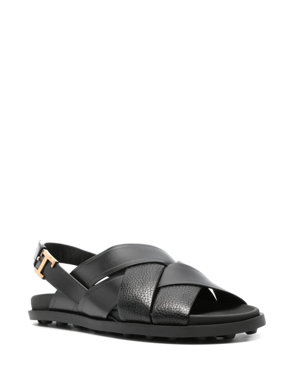 Shop Tod's Logo-buckle Leather Sandals In Black