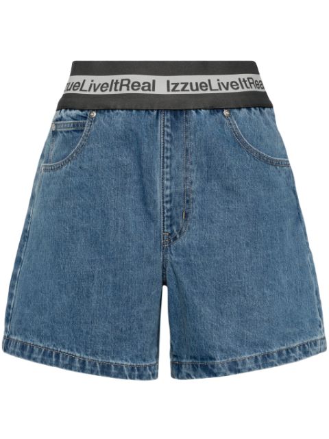 izzue logo-waistband denim shorts