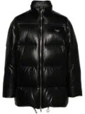 Prada logo-plaque leather puffer coat - Black
