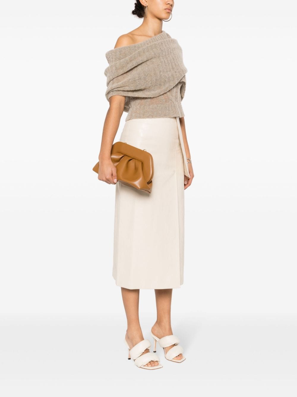 Shop Themoirè Tia Ruched-detail Shoulder Bag In 褐色