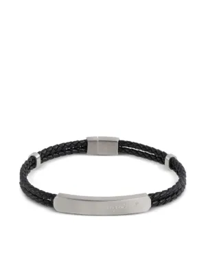 Toga Double Buckle Leather Bangle | Black | FARFETCH