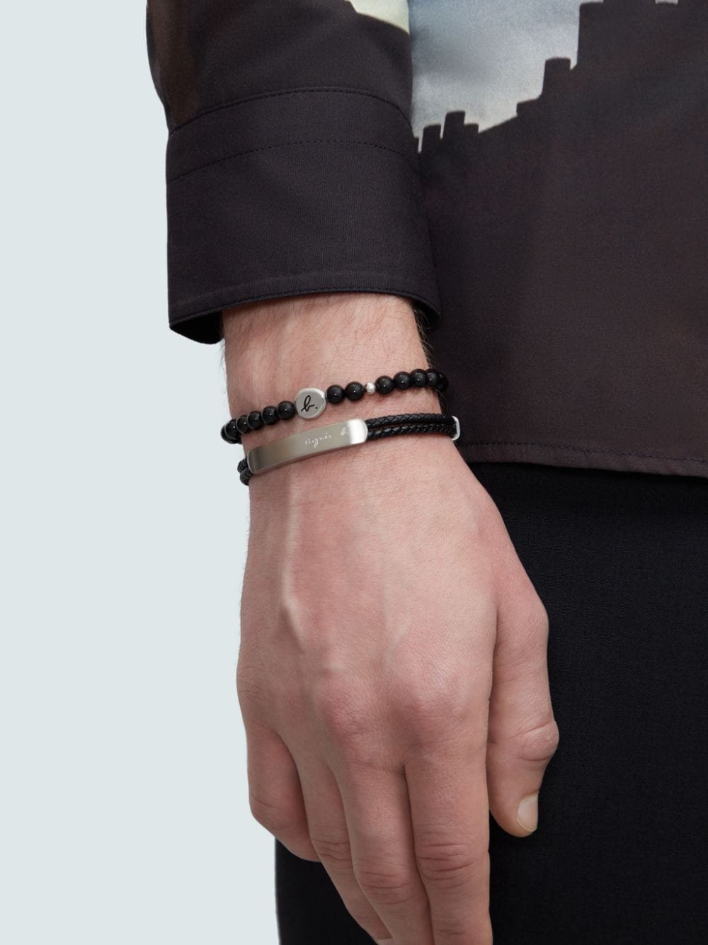 Shop Agnès B. Braided Logo-plaque Bracelet In Black