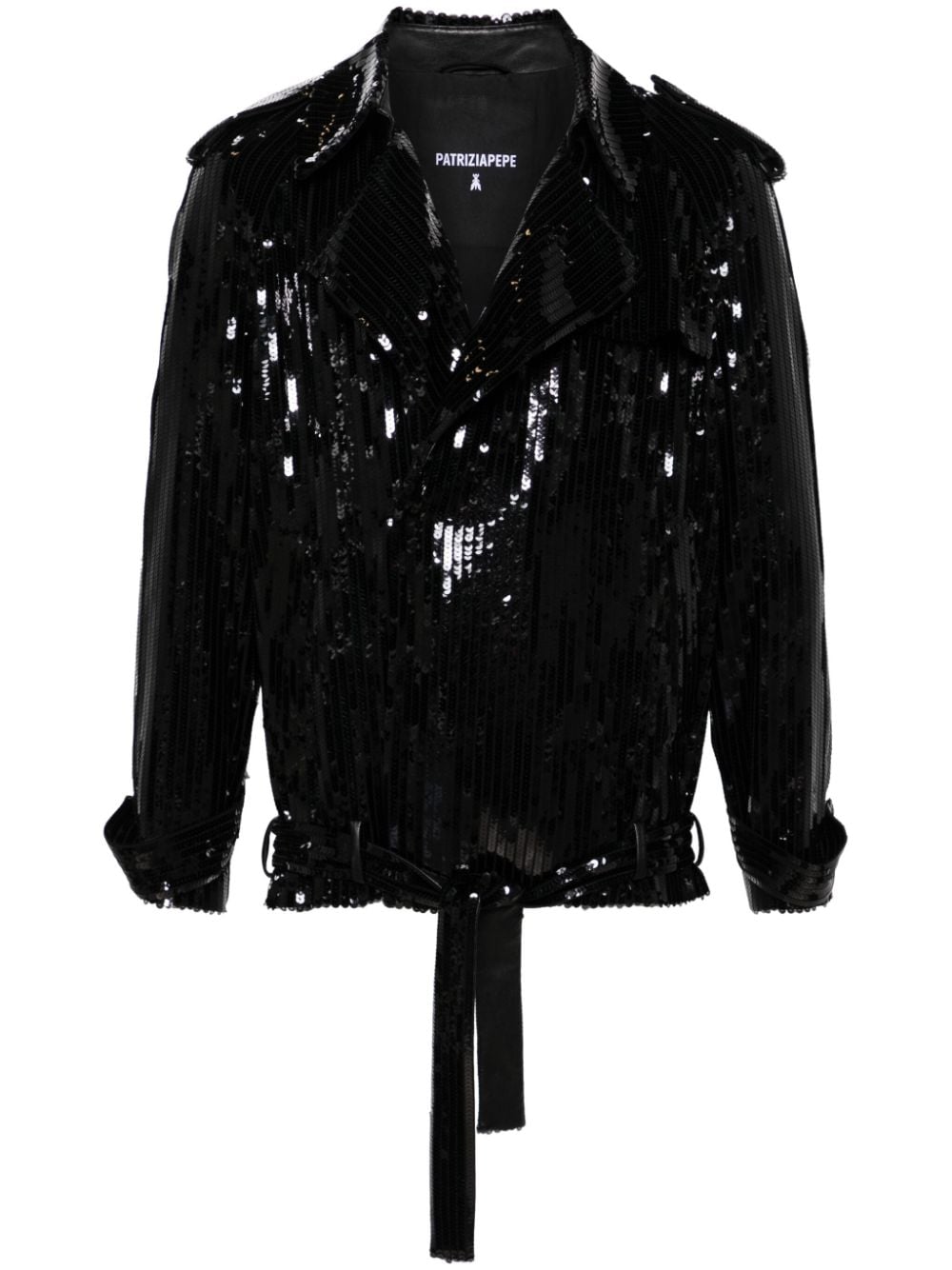 Patrizia Pepe Sequined Belted Jacket In Black