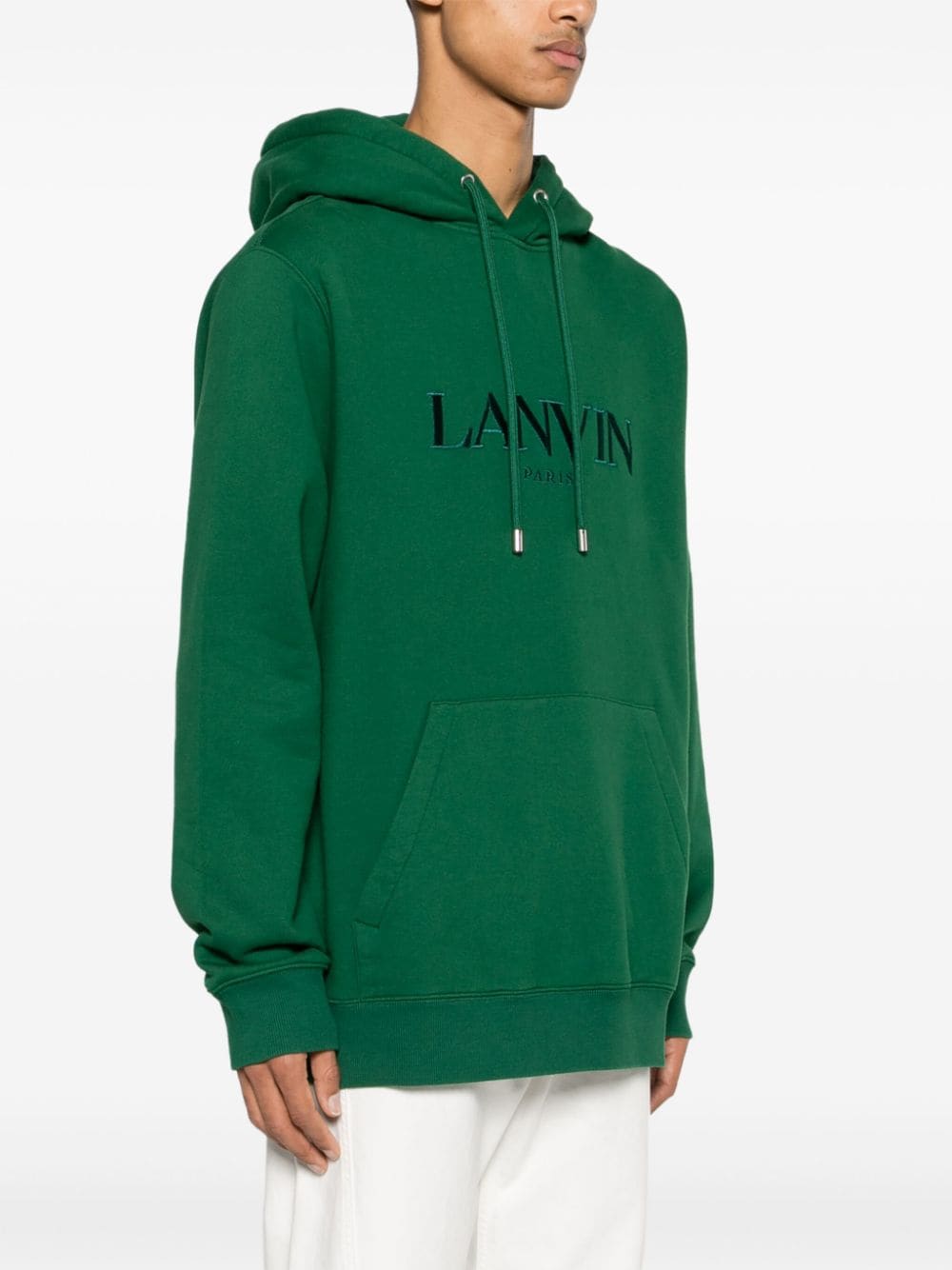 Shop Lanvin Logo-embroidered Cotton Hoodie In 绿色