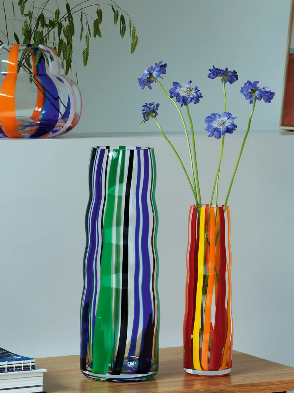 Shop Lsa International Folk Striped Glass Vase (31cm X 9cm) In Red