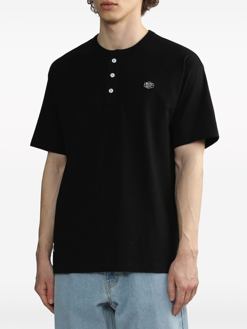 Shop Chocoolate Logo-patch Cotton Henley T-shirt In Schwarz