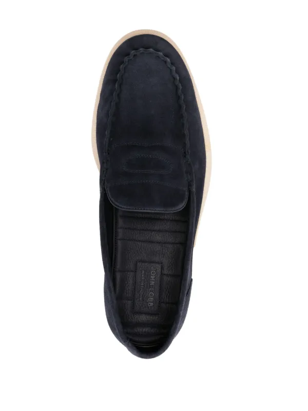 ドレスシューズ・革靴・ビジネスシューズ John Lobb Navy Blue Suede Pace Loafers b0222fl_pace_black-side-