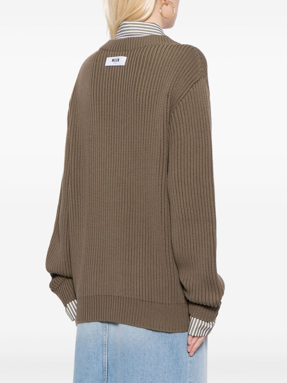 Shop Msgm Ribbed-knit Cotton Jumper In Brown