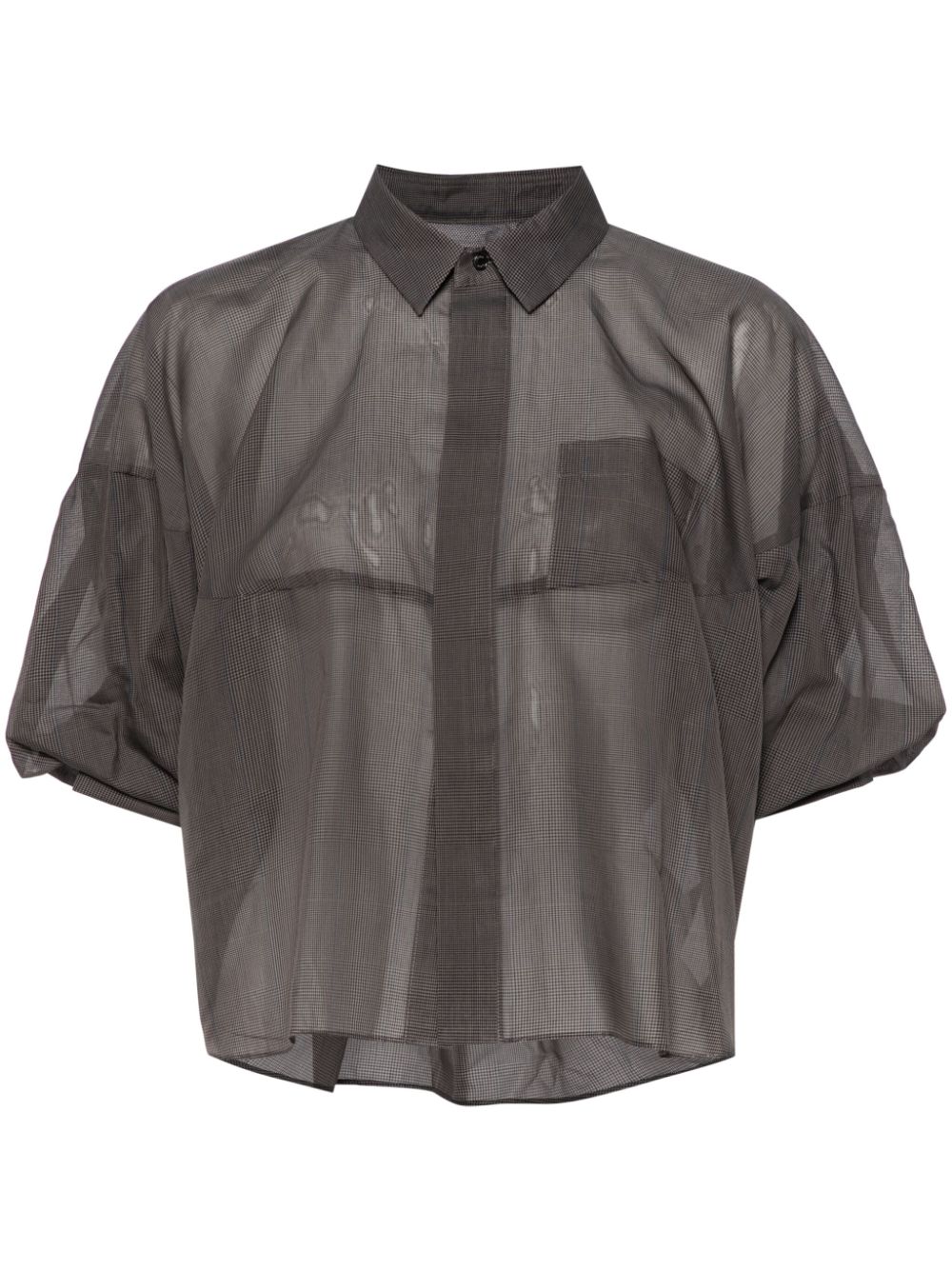 Sacai Puff-sleeved Sheer Shirt In Gray