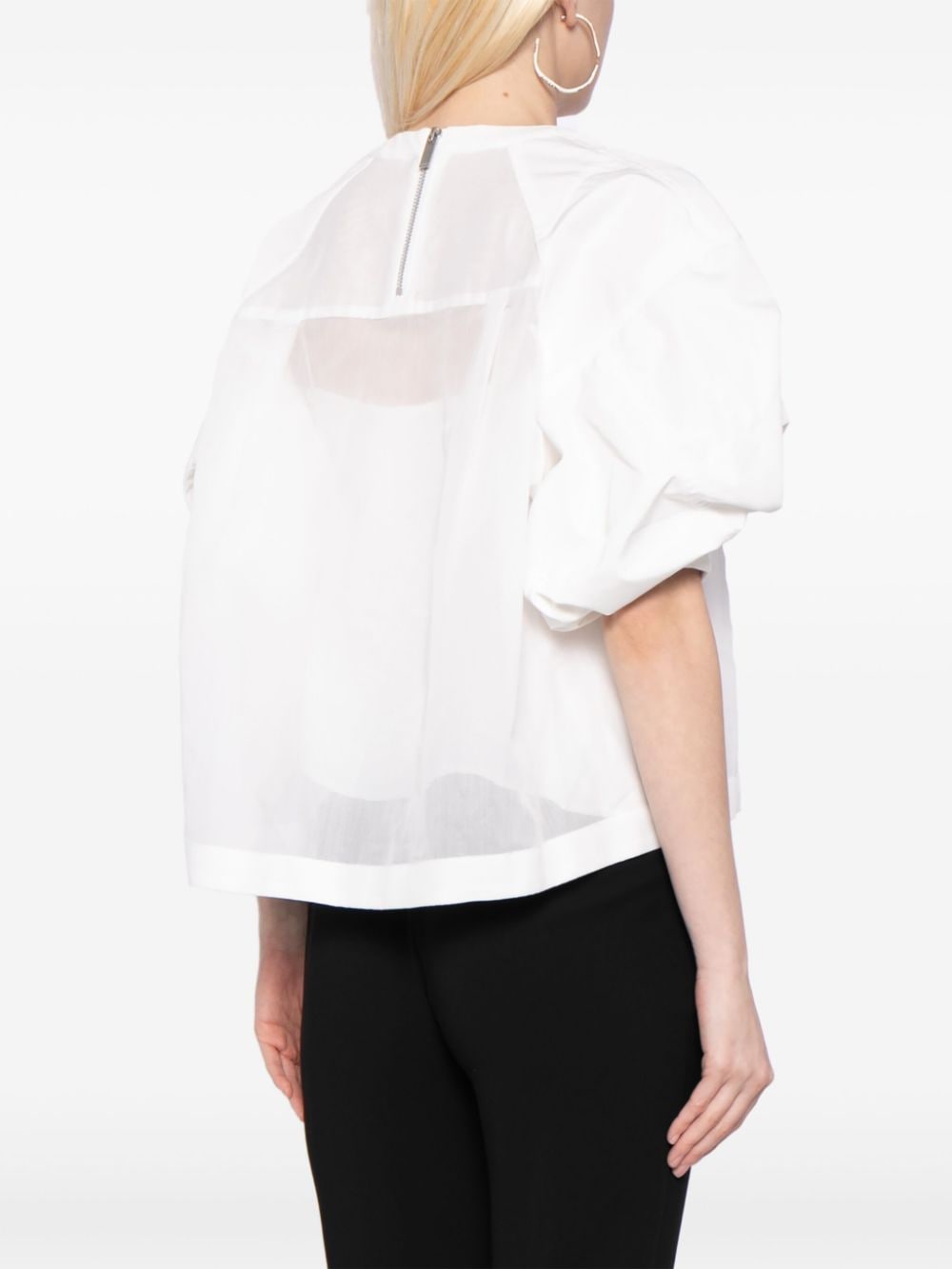 Shop Sacai Puff-sleeved Panelled Blouse In Weiss