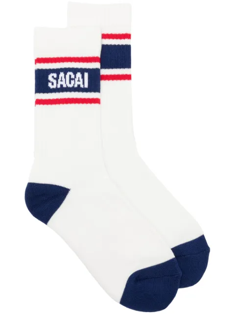 sacai calcetines con logo en intarsia y detalle de rayas
